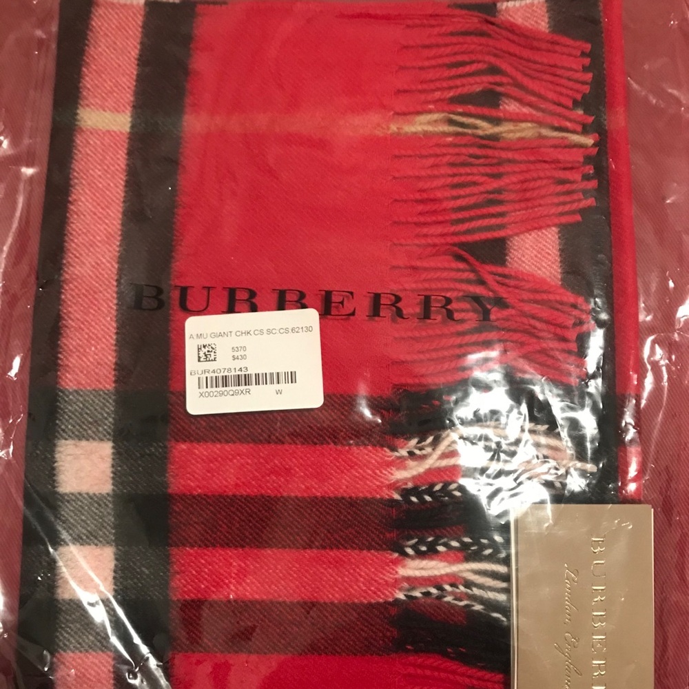 Burberry Classic Giant Check Cashmere Red Scarf